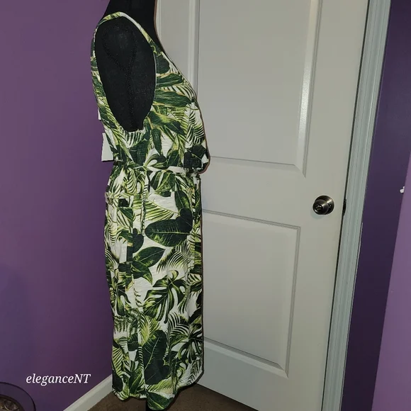 H & M Safari  style  faux-wrap Sleeveless Dress Sz: Large  NWT - Picture 2 of 12